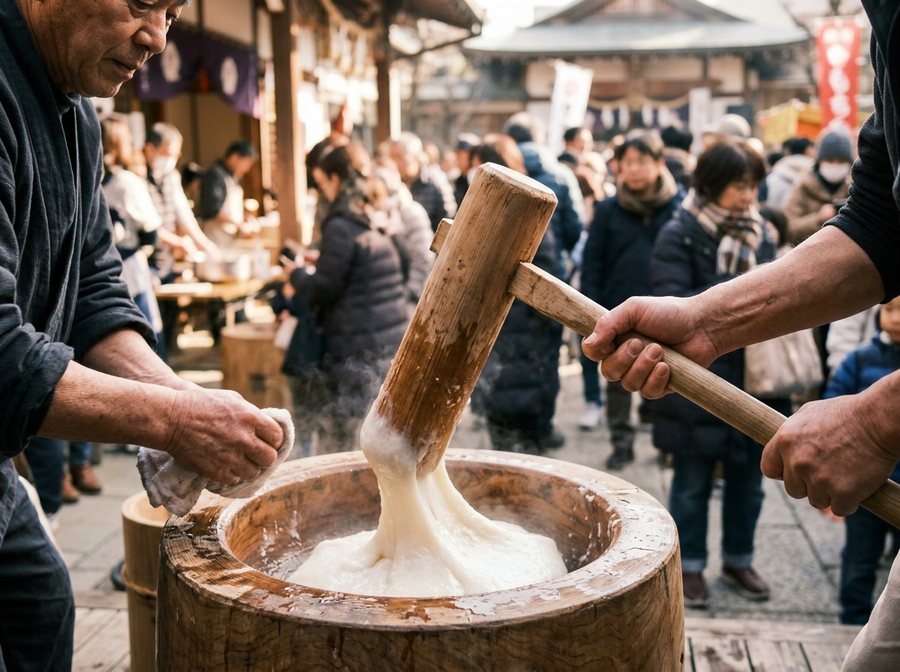 お餅つきの様子