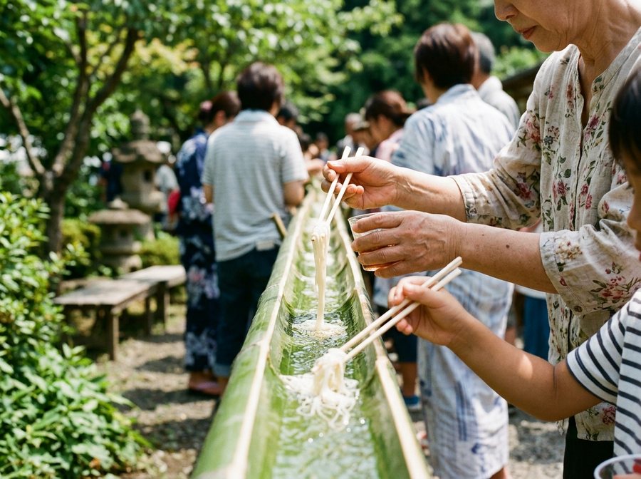流しそうめんの様子